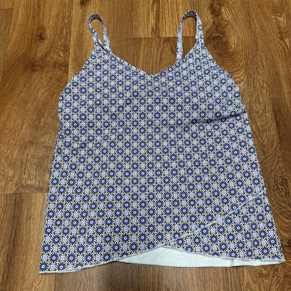 Lands End Womens Purple Micro Print Tankini Swim Top Wrap Style Size XS 2-4